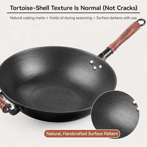 Cast Iron Wok Pan with Wooden Lid