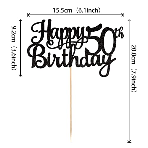 1 PCS Happy 50th Birthday Cake Topper Glitter Cheers to 50 Years Birthday Cake Pick 50 Fabulous Cake Decoration for Happy 50th Birthday Anniversary Party Decorations Supplies Black