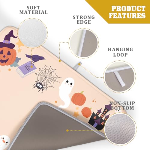 Fuuny Ghost Dish Drying Mats Holiday Decor Drying Pad Black Cat Drainer Rack Mats for Coffee Bar 18 X 24 Inch