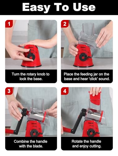 Rotary Cheese Grater Vegetable Shredder With 6 Interchangeable Blades No Slip Suction Base