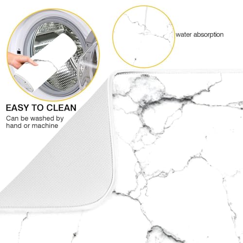 White Grey Marble Dish Drying Mat for Kitchen Counter Absorbent Microfiber Drying Pad