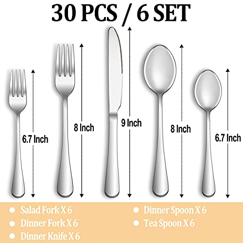 30 Pcs Silverware Set Service for 6 (6 Count)