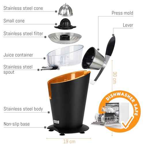 Stainless Steel Electric Orange Juicer 200W I Incl. Stainless Steel Cone & BPA
