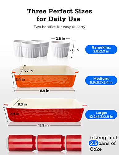 Ceramic Baking Dish and Ramekins Set Casserole Dish with Handles Packaging Upgrade Nonstick Ceramic Bakeware Ramekins Bowls for Baking Souffle