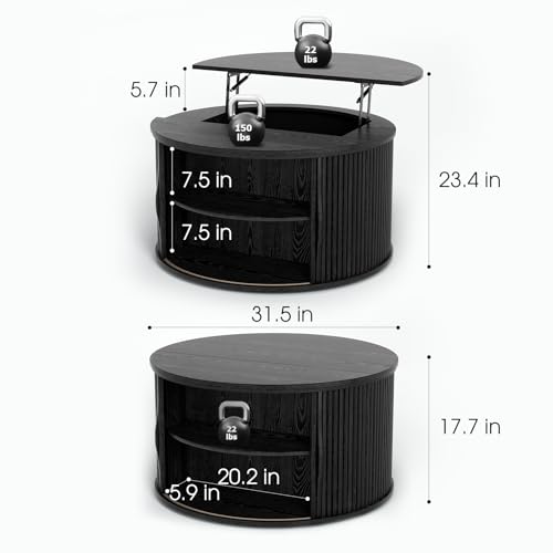 Black Lift Top Coffee Table with Storage for Living Room