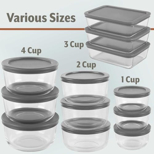 24pc Set Glass Food Storage Containers & Bowls with Airtight Lids (24 Count)