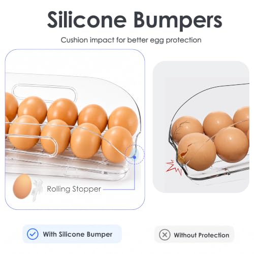 12 Egg Holder for Fridge with Silicone Bumpers