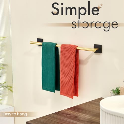 Bathroom Towel Bar Bath Towel Holders for Toilet Kitchen Cabinet Wall Mount 24 Inch Black with Gold Stainless Steel B4005GDK