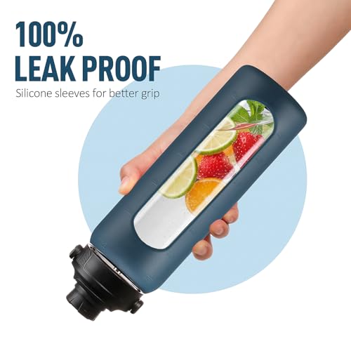 24oz Glass Water Bottle with Straw and 2 Lids
