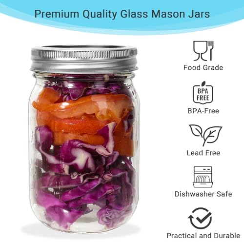 20 Pack 12 oz Clear Glass Mason Jars with Silver Metal Split Lids (20 Count)