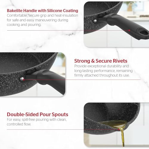 10 Inch Non Stick Deep Frying Pan with Double Pour Spouts