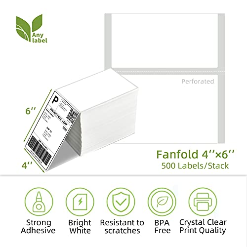 4" x 6" Fanfold Direct Thermal Labels for White Mailing Address Postage Shipping Commercial Grade Compatible with Zebra & Rollo & MUNBYN Label Printer (2000 Count)
