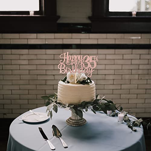 1 PCS Happy 35th Birthday Cake Topper Glitter Cheers to 35 Years Birthday Cake Pick 35 Fabulous Cake Decoration for Happy 35th Birthday Theme Party Decorations Supplies Rose Gold
