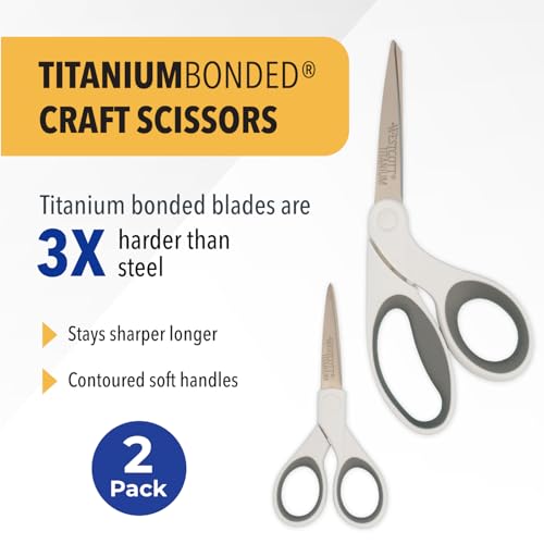 5-Inch Micro-Tip & 8-Inch Bent Craft Fabric Scissors - Titanium Bonded Blades for Heavy Fabric and Precise Snips, 2 Pack