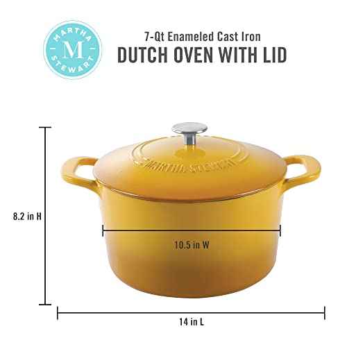 Gatwick 7 Quart Enamel Cast Iron Dutch Oven Pot with Lid