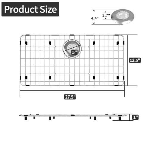 27.5'' x 13.5'' Stainless Steel Sink Protector with Sink Strainer