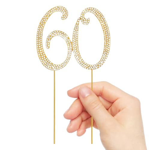 Gold 60th Birthday Cake Topper Rhinestones Cake Decorations for 60th Birthday Party