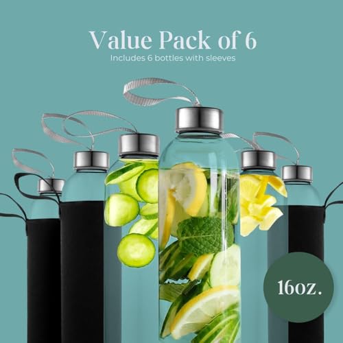 16 oz Glass Water Bottles (6 Count)