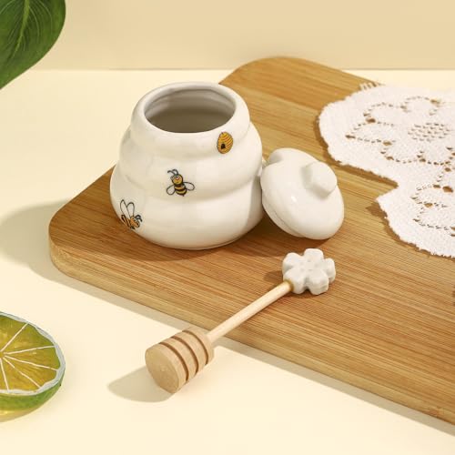 Ceramic Bee Happy Honey Pot with Dipper (12 Count)