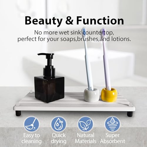 2 PCS Water Absorbing Stone Trays for Bathroom Sink Fast Drying Coasters (2 Count)