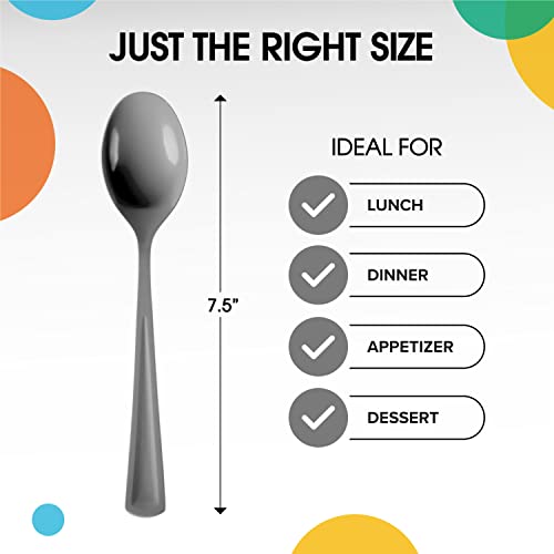 Party Solids Silver Plastic Spoons 200 Pieces Silver Spoons Disposable Utensils Heavy Duty Plastic Cutlery Set Disposable Cutlery Sets Flatware Sets Silverware Set Party Supplies & Party Tableware (200 Count)