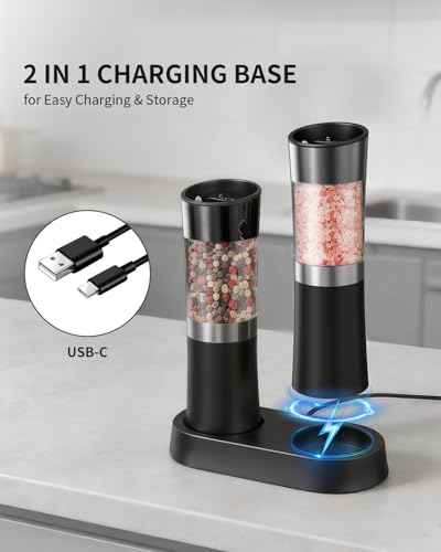 Gravity Sensor Salt and Pepper Grinder Set with Charging Base (2 Count)