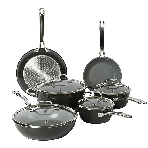 Kitchen Essentials 10 Piece PFA Free Titanium Ceramic Nonstick Interior Forged Aluminum Cookware Pots and Pans Set