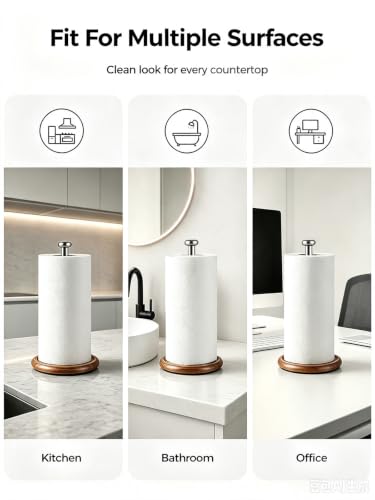 Wooden Paper Towel Holder Countertop with Weighted Base