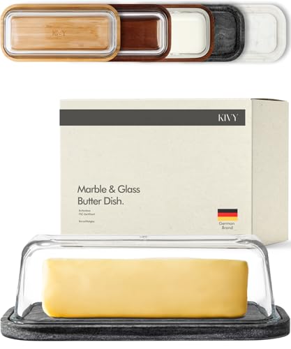 Butter Dish Black Marble with airtight glass lid