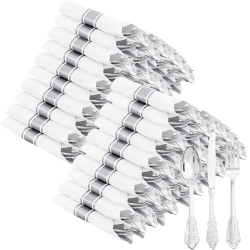 400PCS Pre Rolled Silver Plastic Silverware Sets Fancy for Wedding (400 Count)