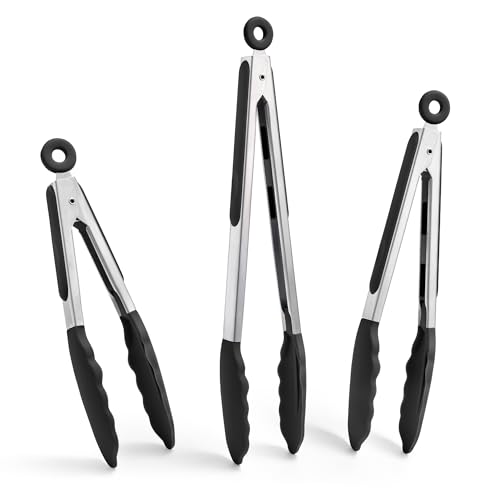 Kitchen Tongs with Silicone Tips for Cooking Serving