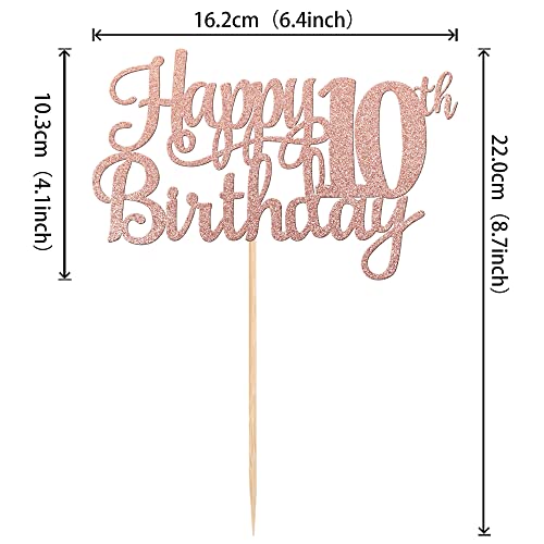 1 PCS Happy 10th Birthday Cake Topper Glitter Cheers to 10 Years Birthday Cake Pick 10 Fabulous Double Digits Cake Decoration for Happy 10th Birthday Theme Party Decorations Supplies Rose Gold