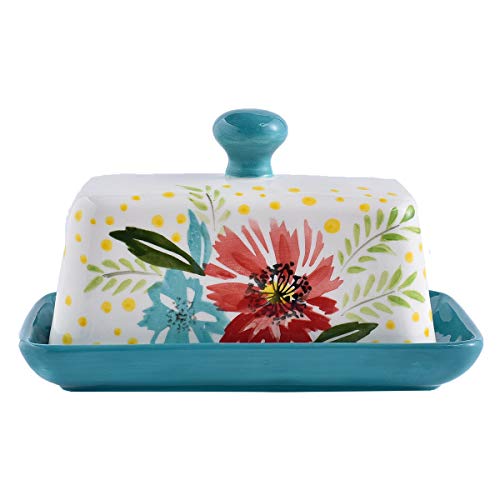 Butter Dish Ceramic Butter Dish with Lid Butter Keeper Butter Dish with Lid for Countertop Flower Butter Crock