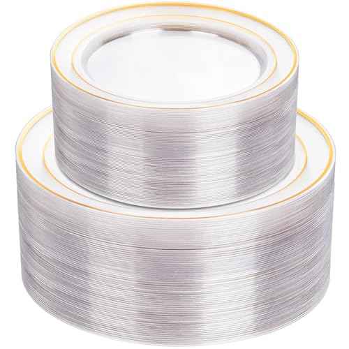 102 Pcs Clear Gold Plastic Plates (102 Count)