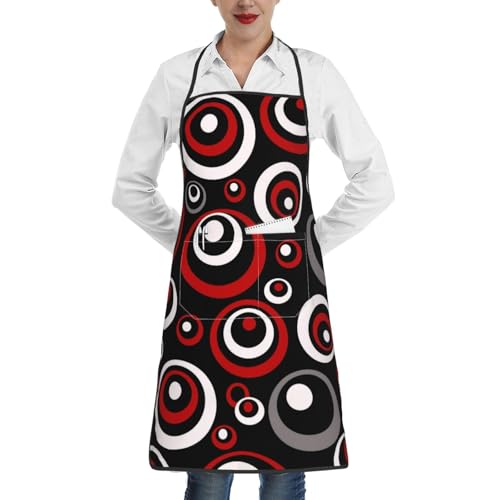 Retro Red Black Geometric Circle Aprons