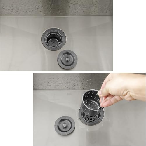 3-1/2-Inch Kitchen Sink Drain Strainer Assembly Kit Gunmetal Black, GZILA Deep Waste Basket Strainer with Sealing Lid Sink Stopper, Dark Gray 304 Stainless Steel