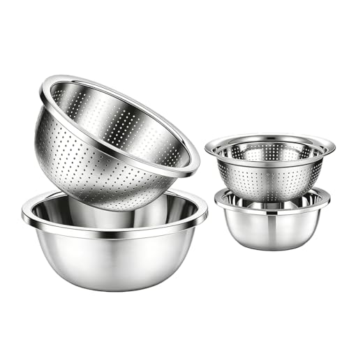 4 Piece Stainless Steel Mixing Bowls and Microporous Colanders Set (4 Count)