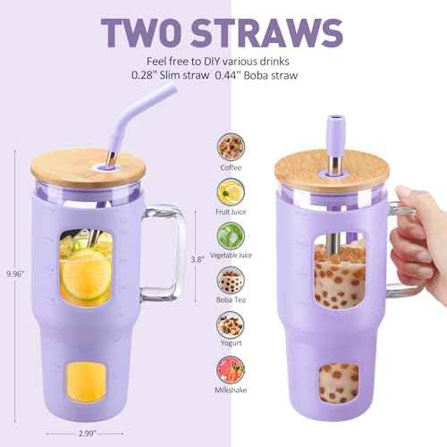 32 oz Glass Tumbler with Straw and Lid