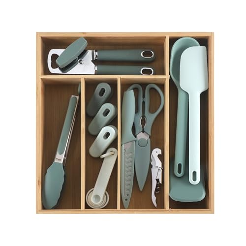 Bamboo Kitchen Utensil Set with Drawer Organizer