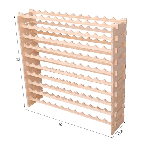 Freestanding Wine Rack Cabinet Floor Standing 120 Bottle Pine Stackable Storage Modular Wine Rack Display Stand (120 Count)