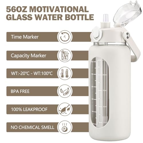 56oz Glass Water Bottles with Straw