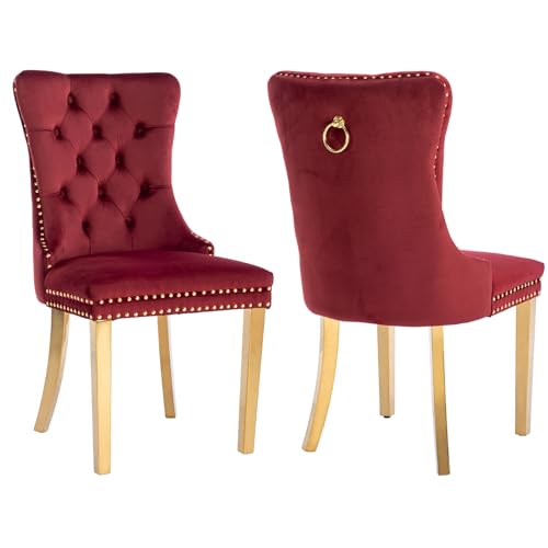 Wine Red Velvet Dining Chairs Set of 2 (2 Count)