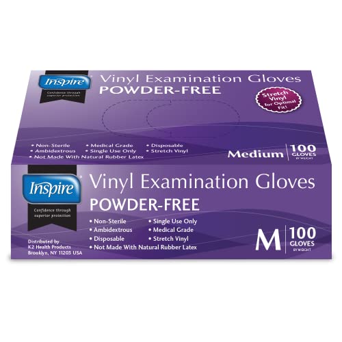 Exam Grade Powder & Latex Free Stretch Vinyl Gloves (100 Count)
