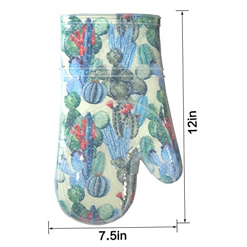 Oven Mitts with Transparent Clear Silicone Shell and Nice Cacturs Flower Printing
