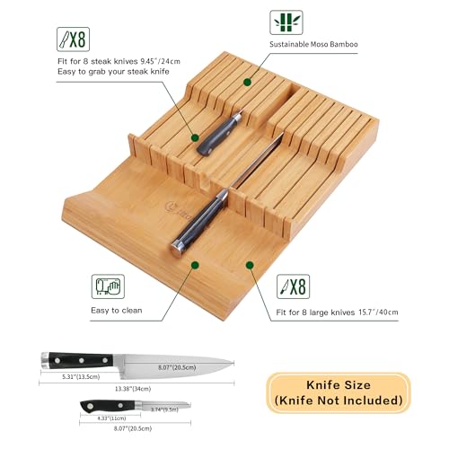 In drawer Knife Block Bamboo Kitchen Knives Drawer Organizer Large