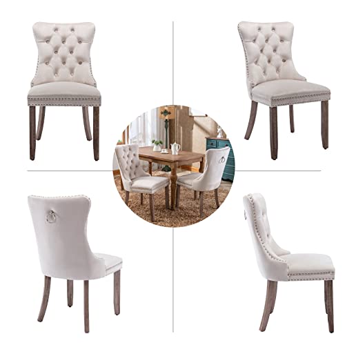 Beige Velvet Dining Chairs Set of 4 (4 Count)