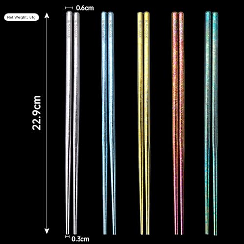Pure Titanium Chopsticks 5 Pairs Metal Chopsticks Reusable (10 Count)