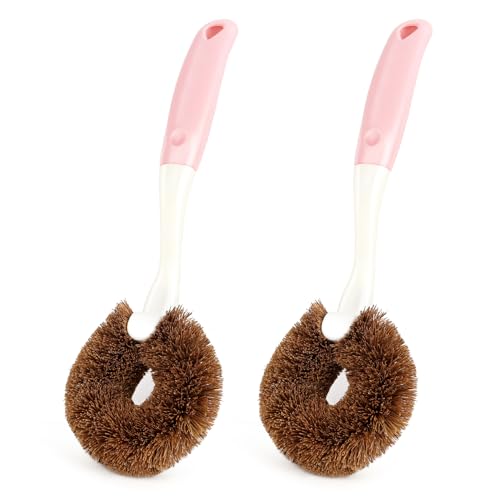 2 Pack Kitchen Scrub Brushes for Cleaning Dish Brush with Handle for Pans (2 Count)