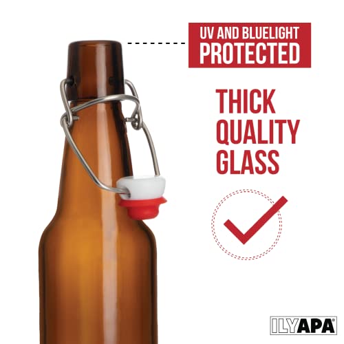 16 oz Amber Flip Top Glass Beer Bottles (12 Count)