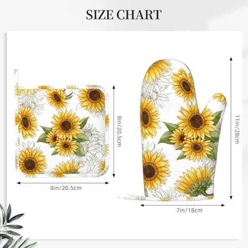 Yellow Sunflower Oven Mitts Pot Holders Set Silicone Heat Resistant Sunflowers Oven Mitts and Hot Pads Yellow Flowers Potholders Non